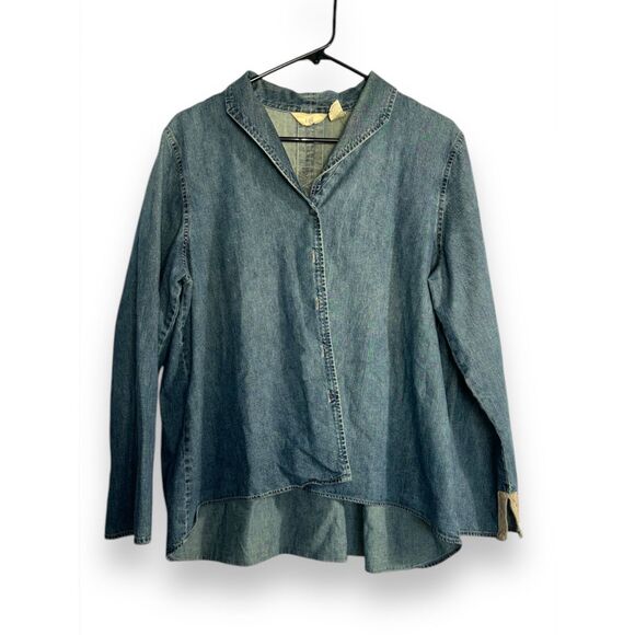 J. Jill 100% cotton crochet patchwork button front lace top sz L boho denim cott - Picture 6 of 7